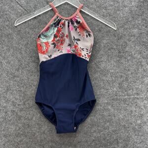 Eleve Girls Dance Leotard Size Large Blue Pink Floral Mesh